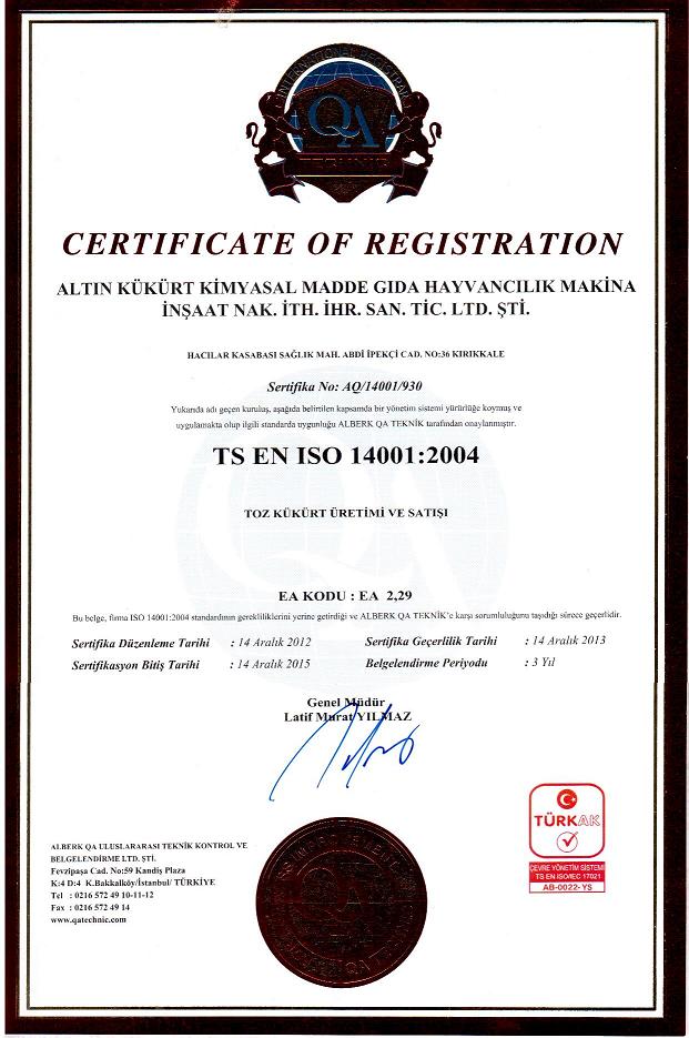 Altnkkrt - ISO 14001:2004 evre Ynetim Sistemi