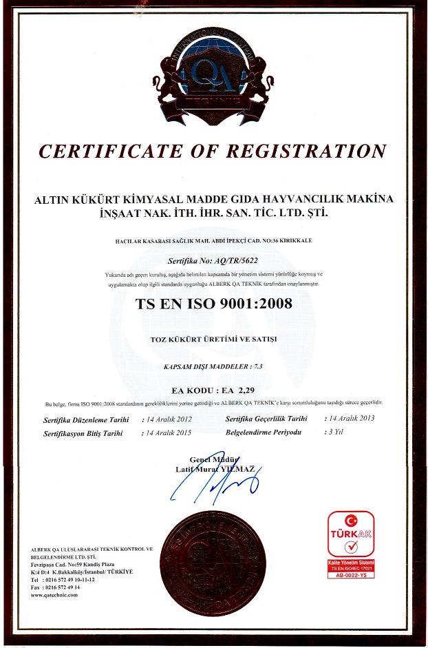 Altnkkrt - ISO 9001:2008 Kalite Ynetim Sistemi