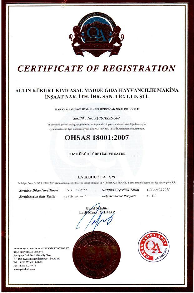Altnkkrt - OHSAS 18001:2007  Sal ve Gvenlii Ynetim Sistemi